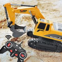 悦奇达遥控挖土机儿童玩具车无线电动仿真挖土机男孩工程车玩具 13cm 黄色*5通道遥控挖掘机 1组锂电池+充电线