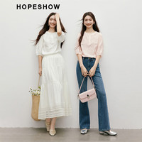 红袖甜美粉色雪纺衫2025春季女装波西米亚风刺绣质感圆领短袖上衣 米白004（4.2） S