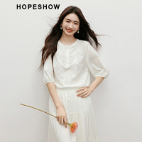 红袖甜美粉色雪纺衫2025春季女装波西米亚风刺绣质感圆领短袖上衣 杏粉色102（4.2） M