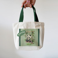 熊猫帆布包百搭手提包女饭盒袋简约手提袋子便当包