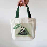 熊猫帆布包百搭手提包女饭盒袋简约手提袋子便当包