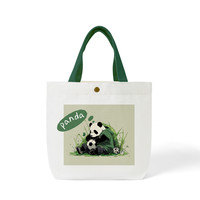 熊猫帆布包百搭手提包女饭盒袋简约手提袋子便当包