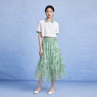 秋水伊人新中式网纱绣花A字半身裙夏季新款女装复古国风裙子