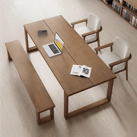 果漫（Goomer）实木书桌客厅双人办公桌家用学习桌餐桌一体莫比恩白蜡木大板桌子 松木长凳:160*30*45厚5cm包安装 热销标准款