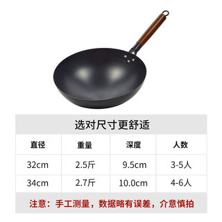 章三丰章丘炒锅铁锅家用炒菜锅无涂层不易粘老式熟铁锅圆底燃气灶已开锅