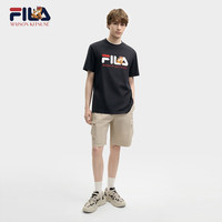 FILA 斐乐官方男子针织短袖衫2025夏新款狐狸刺绣休闲舒适纯棉T恤
