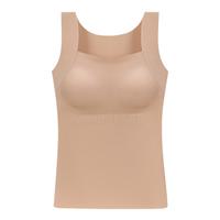 猫人粉底液肤保暖背心女带胸垫一体免穿文胸贴身打底衣无痕文胸罩 【两件装】安可拉红+椰皮棕 M