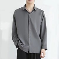 稻草人短袖/长袖夏季冰丝复古衬衫男港风宽松小众设计感趣味新款男装 深灰色 C054 5XL