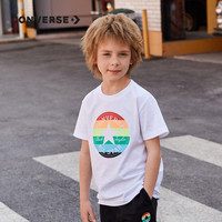 Converse 匡威童装男童纯棉短袖T恤夏季儿童针织休闲上衣 纯白色 140 /68 【身高128-140cm】 140/68(S)