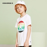 Converse 匡威童装男童纯棉短袖T恤夏季儿童针织休闲上衣 纯白色 120 /60 【身高110-116cm】