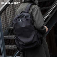 CavlslKcat双肩包男士背包休闲商务笔记本电脑包大容量旅行包高中大书包 黑色大号15.6寸 30*19*47cm