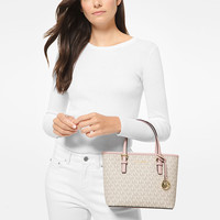 MICHAEL KORS 迈克高仕 MK Jet Set  Travel 女士迷你老花托特包菜篮子包 香草白/浅粉色 640 迷你