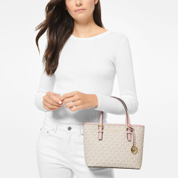 MICHAEL KORS 迈克高仕 MK Jet Set  Travel 女士迷你老花托特包菜篮子包 香草白/浅粉色 640 迷你