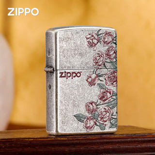 ZIPPO正品打火机防风煤油 仿古银热恋玫瑰 送男士生日礼物刻字2025新款 专属装（专属礼盒+礼袋）