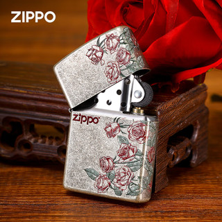 ZIPPO正品打火机防风煤油 仿古银热恋玫瑰 送男士生日礼物刻字2025新款 专属装（专属礼盒+礼袋）