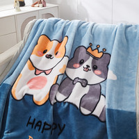 雅鹿拉舍尔毛毯冬季加厚保暖办公室午睡毯家用多功能沙发盖毯子午休毯 happy狗【多功能 可铺盖】 150*200cm【重约4斤】