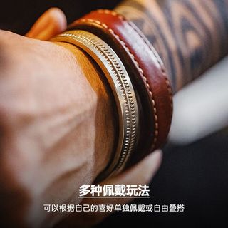 马登福叔 美式复古纳瓦霍半环式手镯印第安开口白铜工装手环配饰品男女 白古铜