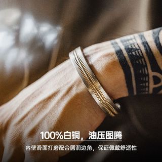 马登福叔 美式复古纳瓦霍半环式手镯印第安开口白铜工装手环配饰品男女 白古铜