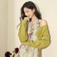 新中式气质穿搭设计感秋季高级感复古旗袍裙搭短款针织开衫需分拍