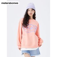 美特斯邦威卫衣女秋冬宽松圆领套头简约时尚印花加厚上衣