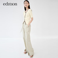 edition针织衫女新款不规则门襟撞色边短袖上衣修身显瘦