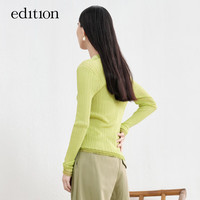 edition修身针织开衫女夏小众薄纱荷叶边轻薄款v领针织衫 草绿色 XS/155