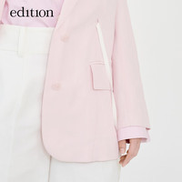 edition亚麻女绅士西装外套夏设计感休闲通勤西服配绑带 冰粉色 L/170