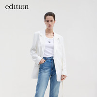 edition亚麻女绅士西装外套夏设计感休闲通勤西服配绑带 本白色 XL/175