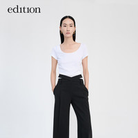 editionT恤女芭蕾领正肩短袖修身针织上衣纯色显瘦百搭 漂白色 L/170