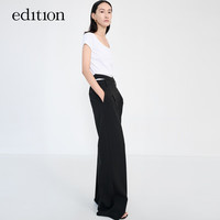 editionT恤女芭蕾领正肩短袖修身针织上衣纯色显瘦百搭 漂白色 M/165