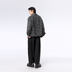 太平鸟 男装小香风夹克翻领外套肌理感休闲宽松夹克 黑色1（宽松） S