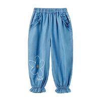 威尔贝鲁儿童裤子莱赛尔春夏秋宝宝牛仔裤2025女童束脚长裤薄