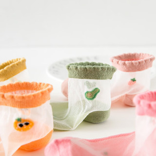 卡拉美拉（Caramella）儿童袜子女童男童春夏季棉袜亲肤透气中筒袜短筒袜可爱卡通休闲袜 卡丝水果5色5双 XL码(9-12岁)