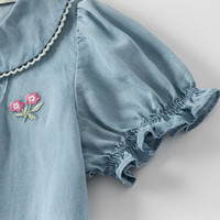 戴维贝拉（DAVE＆BELLA）儿童短袖t恤夏装女童薄款上衣莱赛尔中大童衣服小女孩打底衫 牛仔蓝 140 cm（身高130-140cm）