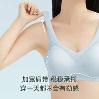 美·雅·挺无痕内衣女无钢圈美背文胸一体聚拢上托夏季薄款网纱透气舒适胸罩 【超薄无痕】浅蓝 L 【120-130斤】