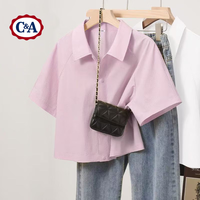 C&A短袖衬衫女夏季2025冰丝防晒外套绿色宽松上衣 浅黄 S