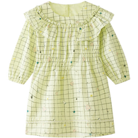安奈儿（Annil）童装女童长袖连衣裙春季 绿格花 120