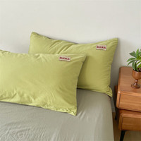 无印良品A类超柔被套单人150x200单件简约被罩200x230cm裸睡被芯套四件套 海伦-粗斜无印-果绿+明灰 1.2m床单款三件套【被套1.5*2m】