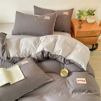 无印良品A类超柔被套单人150x200单件简约被罩200x230cm裸睡被芯套四件套 海伦-粗斜无印-高级灰+山灰 200*230cm【单被套】