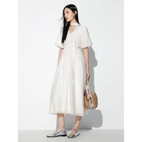 【V领天丝连衣裙】夏女式休闲套头短袖长裙