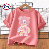 C&A儿童短袖t恤夏装2024夏季撞色 F炫彩熊橡皮红 140