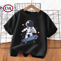 C&A儿童短袖t恤夏装2024夏季撞色 宇航滑板黑 130