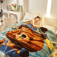 南极人（Nanjiren）毛毯被子冬季加厚拉舍尔绒毯子单人午睡毯办公室沙发盖毯结婚毯 呆呆熊【双层加绒加厚】 200x230cm约9斤