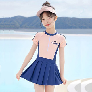 佑游儿童泳衣女孩连体2025中大童宝宝专业游泳训练装备女童游泳衣 米色【游泳四件套】 XL （高110-120cm重40-50斤）