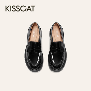 KISSCAT接吻猫松弛慢人2025春季新款复古英伦风小皮鞋真皮乐福鞋