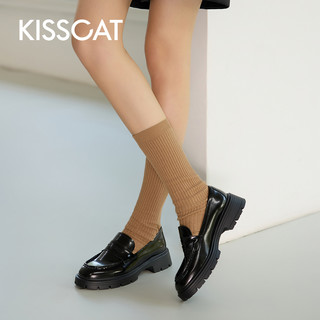 KISSCAT接吻猫松弛慢人2025春季新款复古英伦风小皮鞋真皮乐福鞋