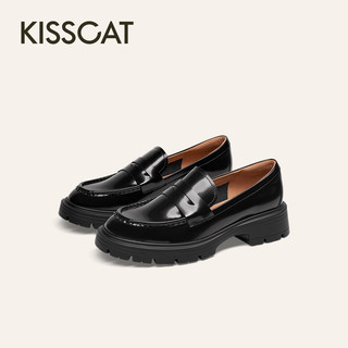 KISSCAT接吻猫松弛慢人2025春季新款复古英伦风小皮鞋真皮乐福鞋