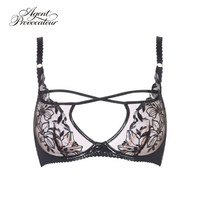Agent Provocateur 薄纱刺绣交叉绑带文胸OZELLA女士透明性感经典多色胸衣AP内衣 黑色 34/75D