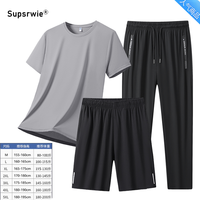 Supsrwie运动套装男夏季冰丝速T恤休闲跑步速干短袖三件套 美