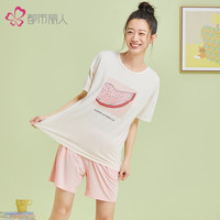 都市丽人 COSMO LADY女士家居服短袖套头套装春秋柔软亲肤细腻水果印花牛奶丝居家T恤女2H22B6 马卡龙粉 L